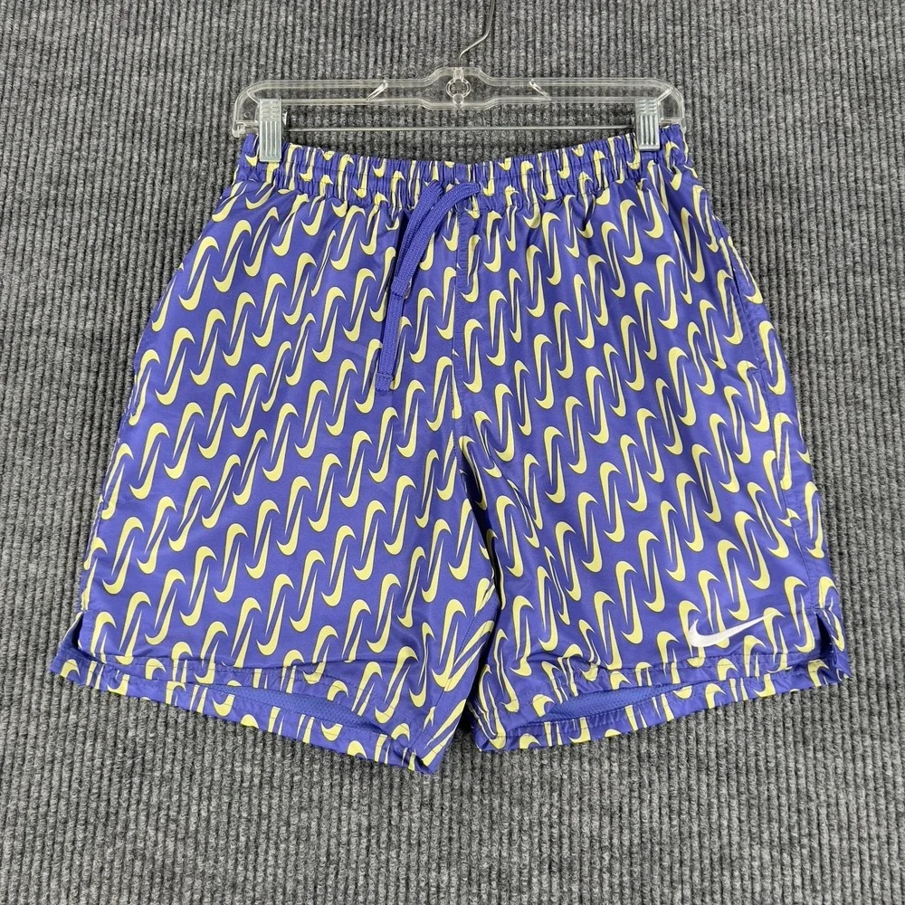 Nike Swim Trunks Shorts Mens Small Blue Geometric Swoosh Lined Pool Beach Ocean